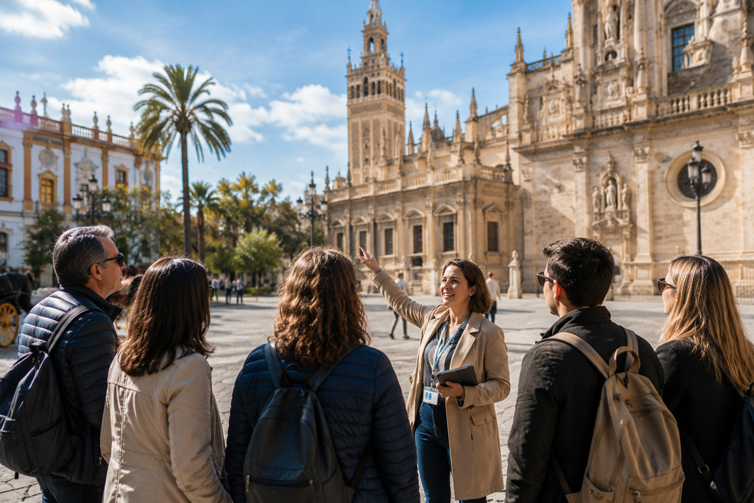 Guía profesional acompañando a turistas en un destino europeo